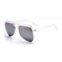 Transparent Oversized Pilot Rider Silver Mirror Polarized Lens Sunglasses